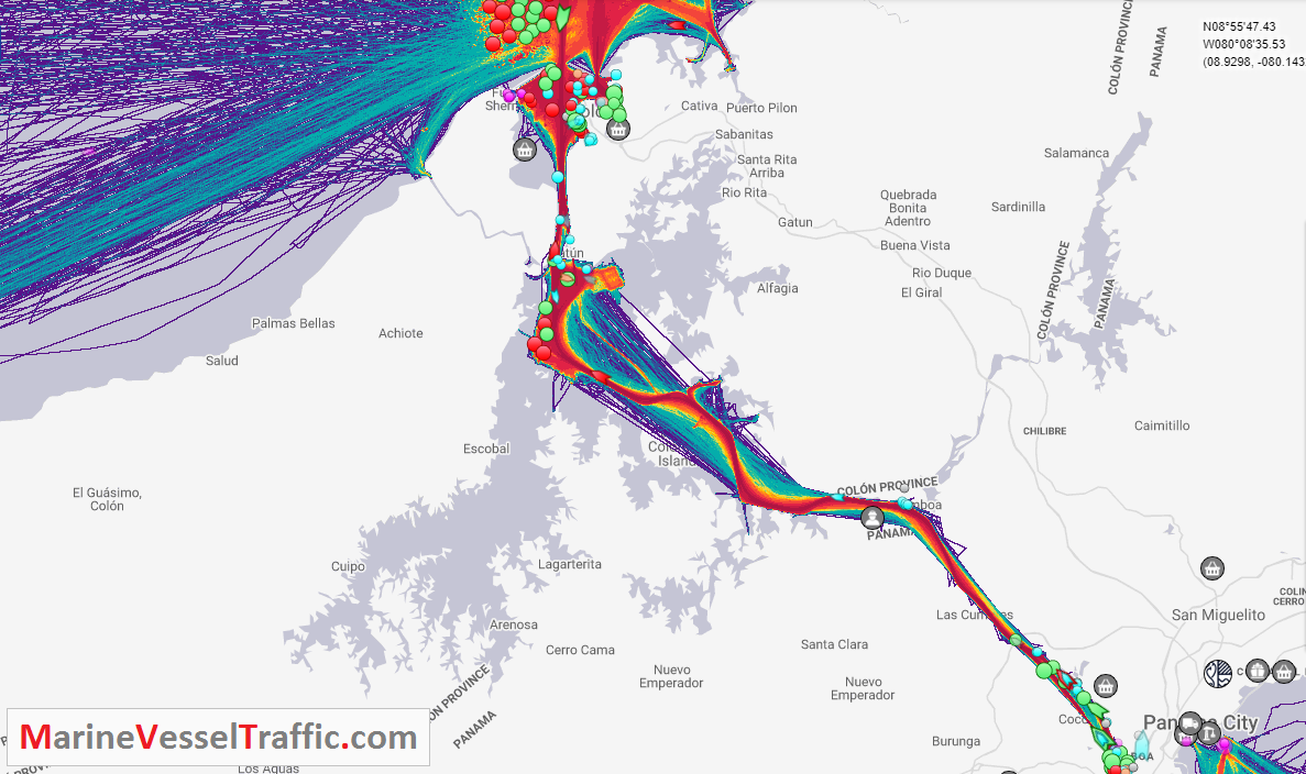 Live Marine Traffic, Density Map and Current Position of ships in PANAMA CANAL GATUN LAKE